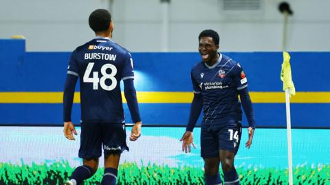 Bolton Wanderers Jordi Osei-Tutu celebrating his goal with his teammate