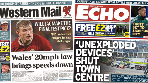 The front pages of the Western Mail and the South Wales Echo