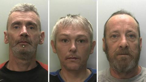 Mugshots of three men, aged 51, 41 and 51.