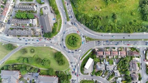 Ariel view of A647 Dawsons Corner and Stanningley Bypass