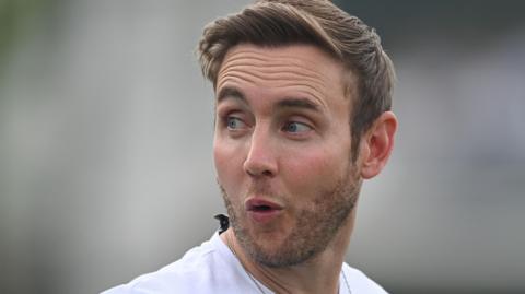 Stuart Broad reacts while commentating