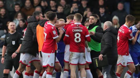 The post-match melee between Bristol Rovers and Wrexham