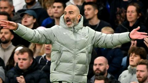 Chelsea's Italian head coach Enzo Maresca shouts instructions to the players from the touchline 