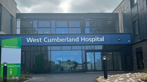 The glass front of West Cumberland Hospital.