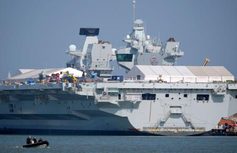 HMS Prince of Wales moored in Portsmouth Harbour