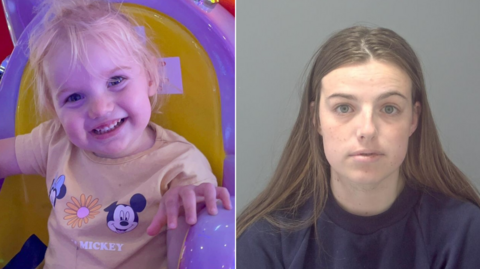 A composite image compromising of Isabella Wheildon in a Mickey Mouse t-shirt and a police mugshot of Chelsea Gleason-Mitchell.