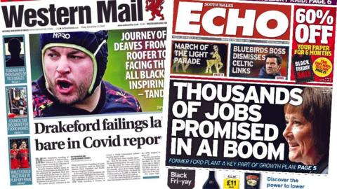 The front page of the Western Mail and the South Wales Echo
