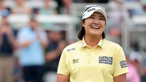 Haeran Ryu of South Korea reacts to her winning putt on the 18th green during the final round of the Women's PGA Championship 