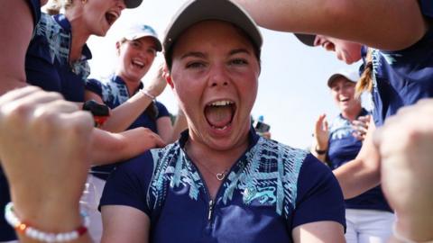 GB&I players celebrate their Curtis Cup victory