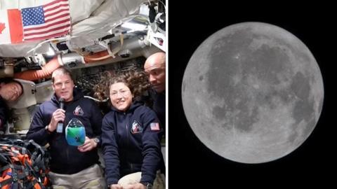 Composite image of the Moon and Nasa astronauts