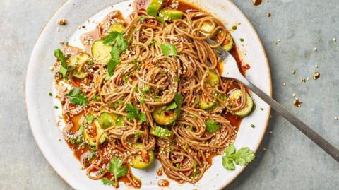 Smashed cucumber noodle salad