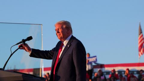 Republican presidential nominee and former U.S. president Donald Trump attends a rally at the site of the July assassination attempt against him, in Butler, Pennsylvania, U.S., October 5, 2024