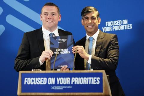 Scottish Conservative leader Douglas Ross (left) and Prime Minister Rishi Sunak during the launch of the Scottish Conservative party's General Election manifesto