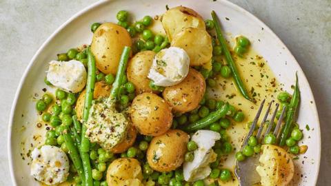 Potato and vegetable salad with salsa verde butter