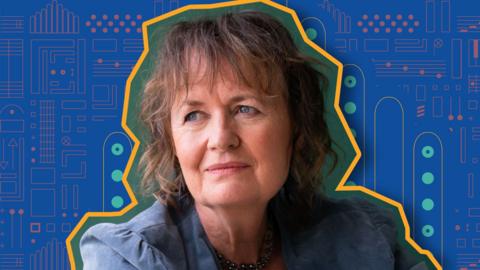 Sally Beamish on colourful background