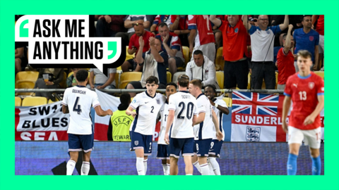 England's players celebrating after scoring against the Czech Republic