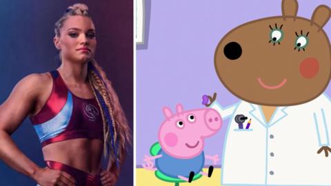 Jodie Ounsley and George from Peppa Pig having a hearing aid fitted