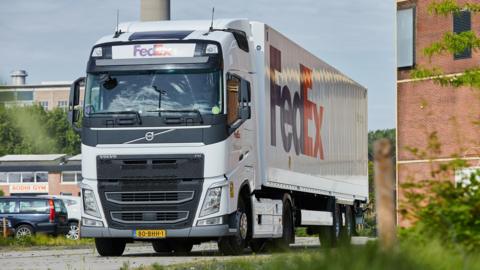 An articulated lorry belonging to FedEx.