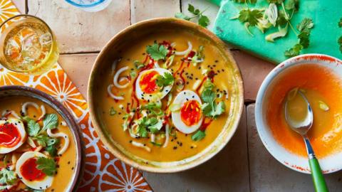 Roasted squash, coconut and miso soup
