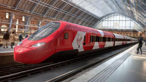 An artist's impression of a Virgin train at St Pancras International