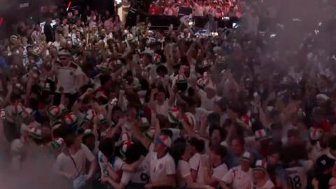 England fans in Boxpark celebrate first goal