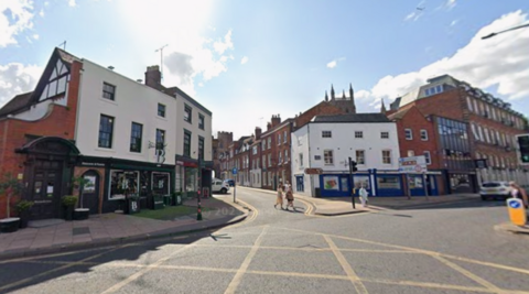 A view of a street in Worcester on a sunny day.
