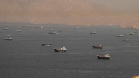 Vessels in the Strait of Hormuz, seen from Oman, on June 18