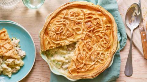 Humble pie with a slice cut out.