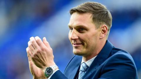Darren Purse claps fans at Cardiff City
