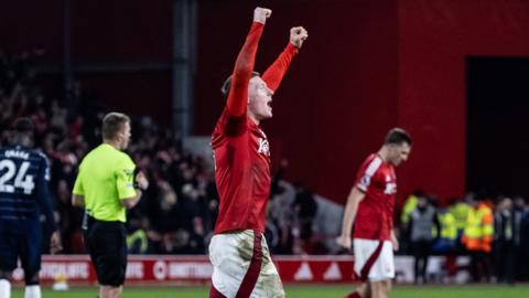 Elliot Anderson celebrates Nottingham Forest's win over Aston Villa