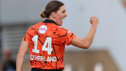 Annabel Sutherland celebrates