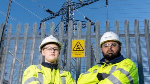 Power worker near the sub station in Stockport where a man tried to rescue his cat