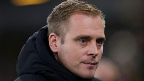 Norwich City head coach Johannes Hoff Thorup watches the action during their 6-1 home win over Plymouth