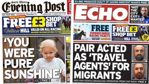 Front pages of the South Wales Evening Post and South Wales Echo