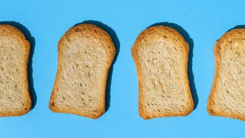 Toast on blue background.