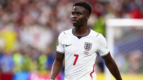 Bukayo Saka playing for England 