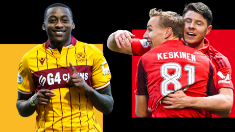 Motherwell's Tawande Maswanhise and Aberdeen's Topi Keskinen and Kevin Nisbet