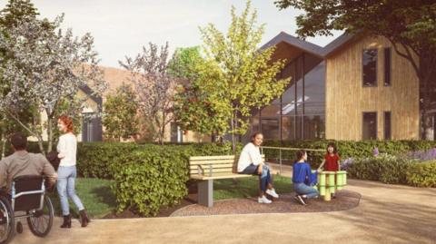 A rending of the Rob Burrow Centre for MND new wellness garden 