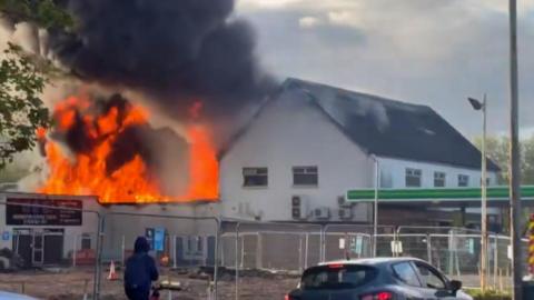A fire near a petrol station in Uddingston.
