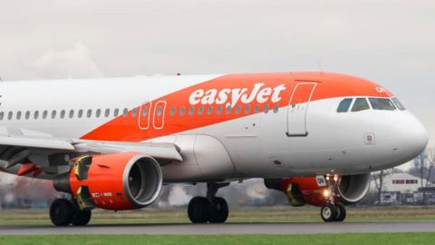 An EasyJet plane on the tarmac