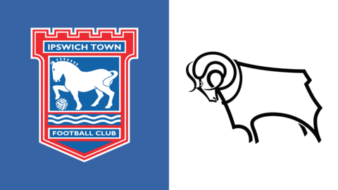 Side-by-side of Ipswich Town and Derby County club badges
