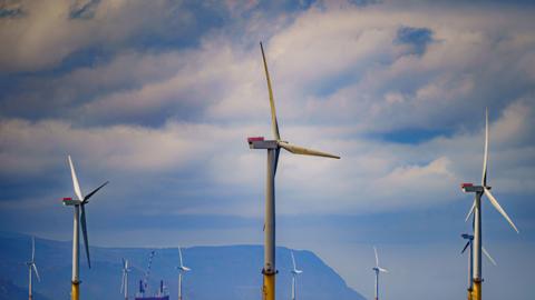 WE's Gwynt y Mor, the world's 2nd largest offshore wind farm located eight miles offshore in Liverpool Bay, off the coast of North Wales