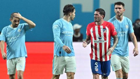 Manchester City players against Atletico Madrid in 2023