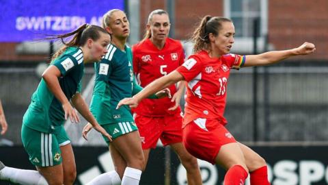 Action from NI v Switzerland at Mourneview Park