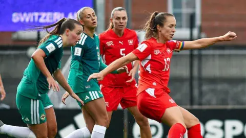 Action from NI v Switzerland at Mourneview Park
