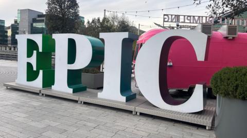 Statue with letters spelling EPIC 