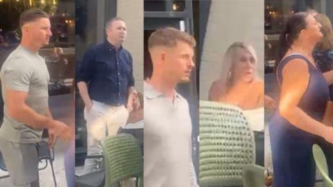 From left to right: CCTV images of three women and two men