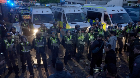 Screen grab taken from a video of police and protestors clashing in Southampton during a protest following the death of Henry Nowak.