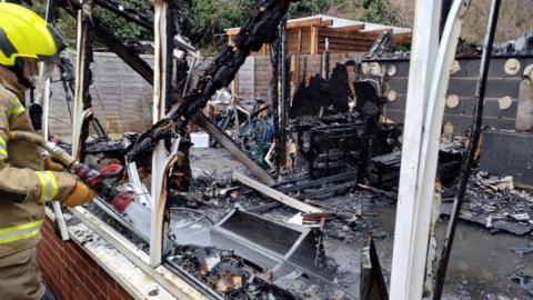 An image of a conservatory damaged by a fire