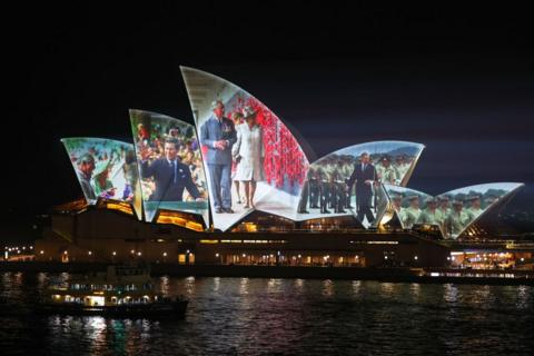 Images from previous royal visits were projected onto the Sydney Opera House